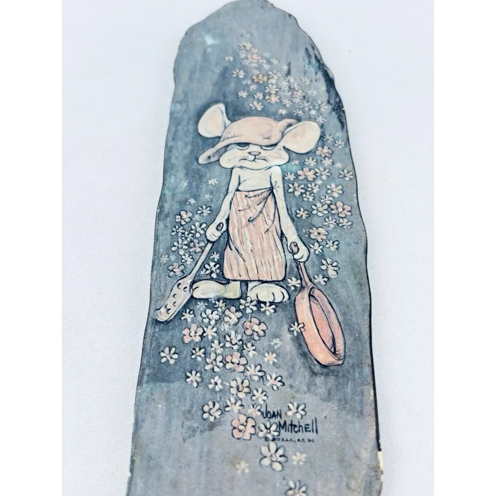 Vintage 70s Joan Mitchell Hand Painted Wall Plaque Retro Mouse MCM Kitchen